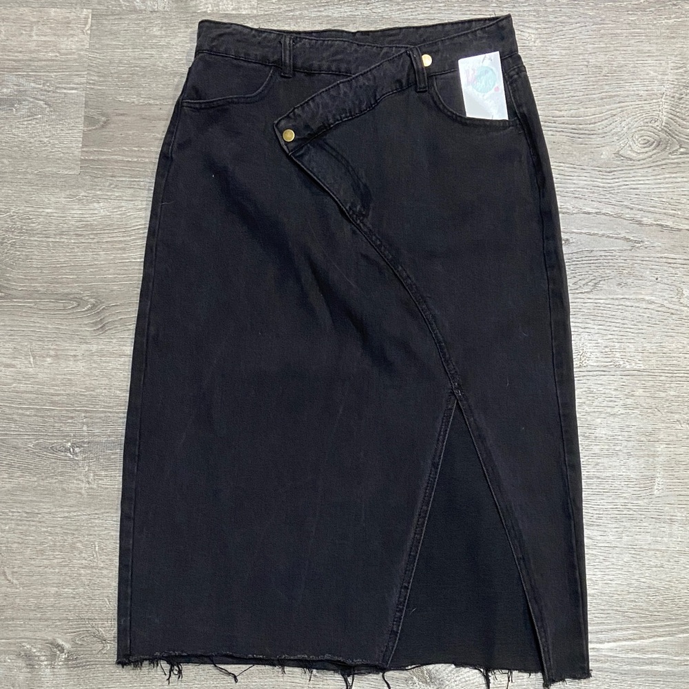Black Denim Midi Skirt